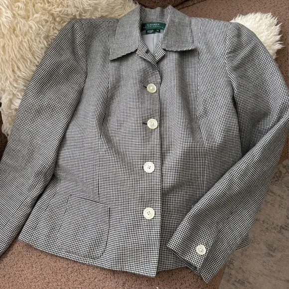 Ralph Lauren Linen/Wool Houndstooth Blazer - Picture 2 of 6